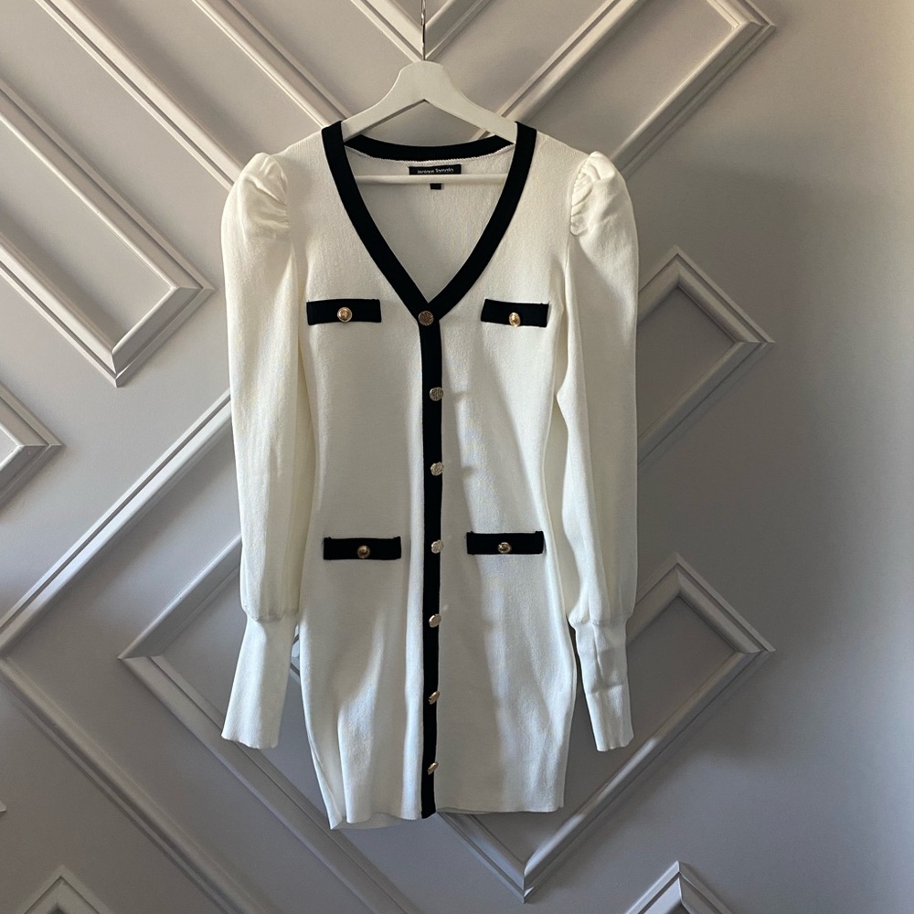 Elegant White and Black Button-Up Dress